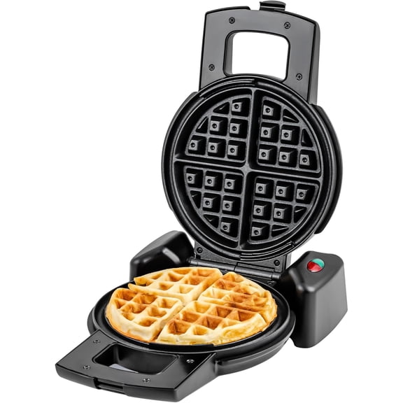 OVENTE Belgian Waffle Maker with Non-Stick Plates, 180 Rotating Function and Cool Touch Handle for Easy Single Flip, Perfect for Cooking 7 Classic Waffles for Breakfast or Snacks, Black WMF1440BR