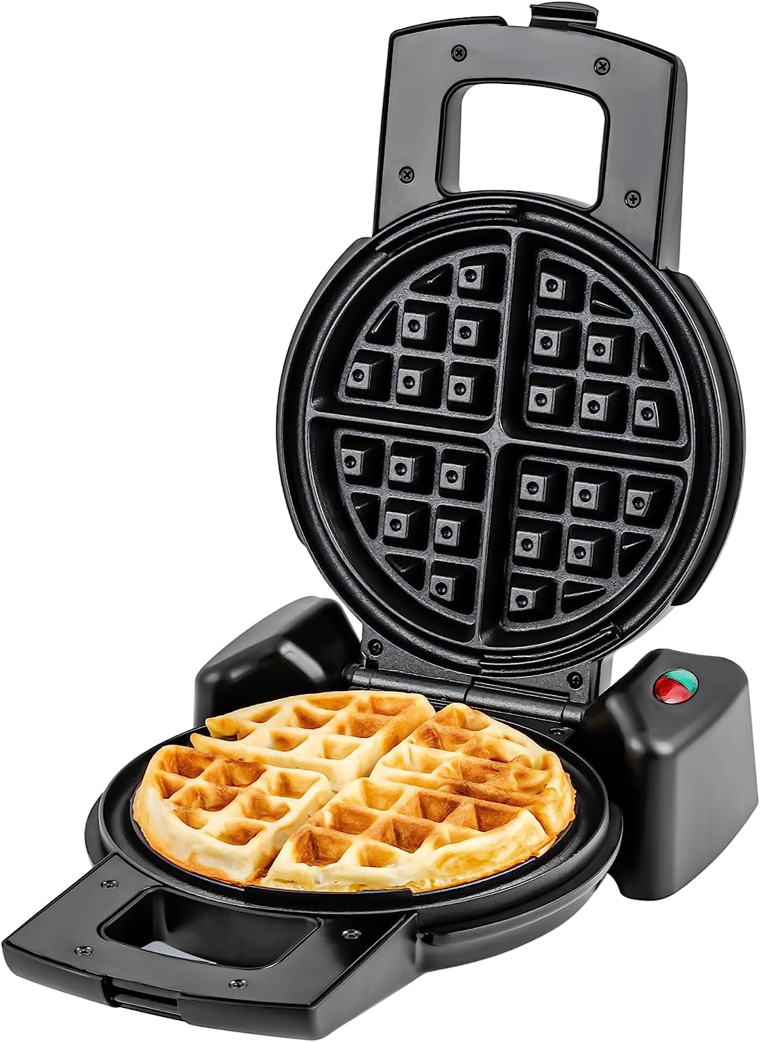 Black Stainless Steel Rotating Belgian Waffle Maker with Non-Stick Plates