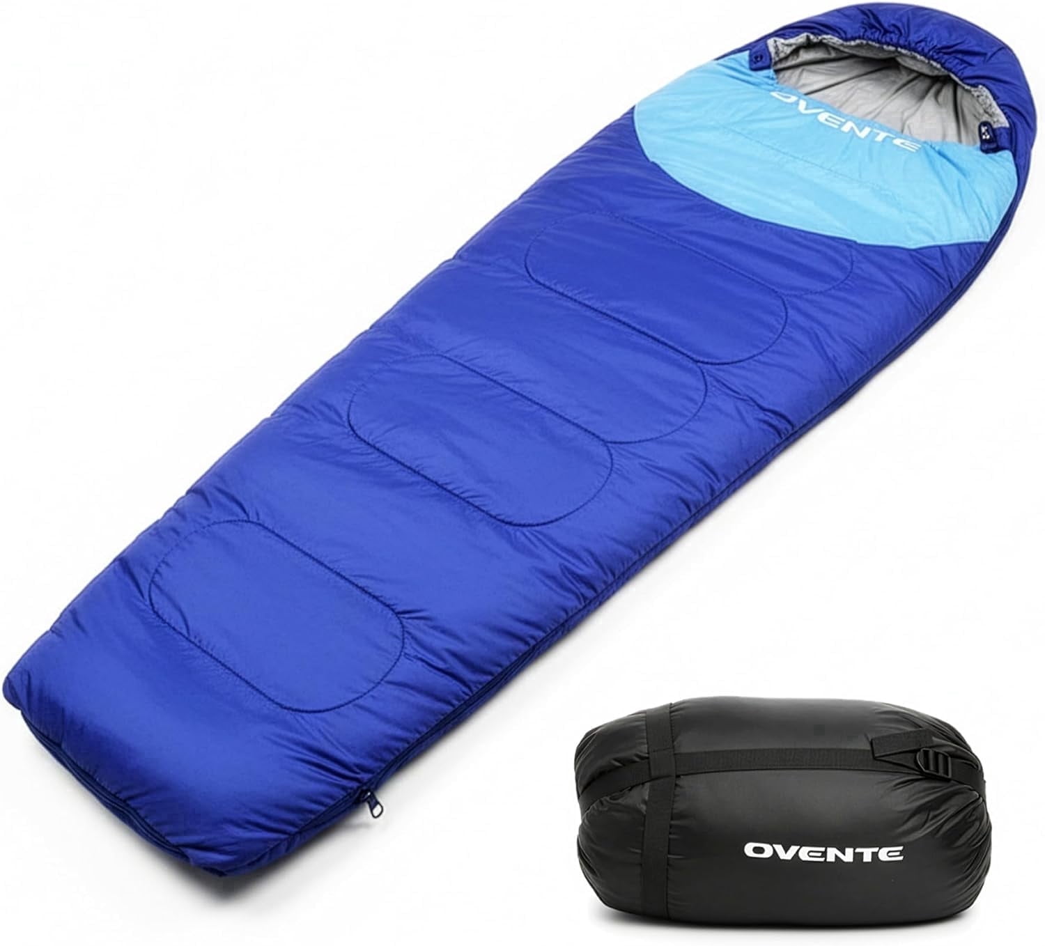 OVENTE Camping Sleeping Bag, Lightweight Waterproof, Blue SBHW001BL | Camping Gear Essential for Adults and Kids, Ideal for Cold & Warm Weather, Hiking, Hunting, Traveling, and Outdoors