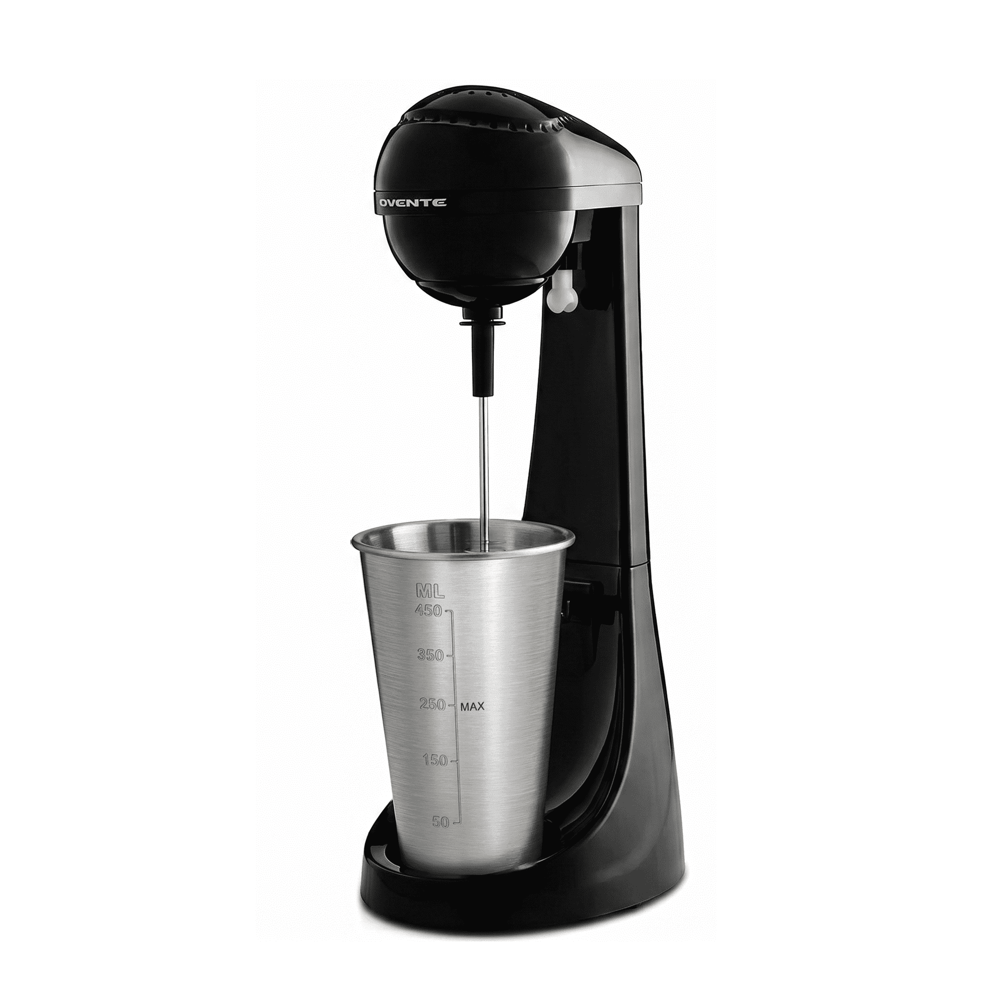 OVENTE Classic Milkshake Maker Machine, 15.2 oz, 100W, Black MS2070B | With 2 Speed Settings, Stainless Steel Mixing Cup & Rod, Electric Drink Mixer Ideal for Malted Milk, Protein Shakes & More