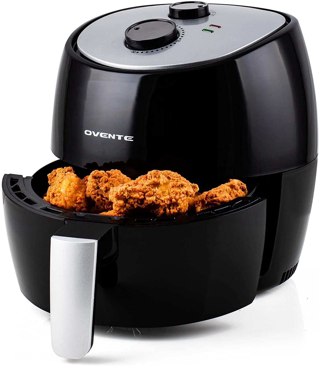 OVENTE Compact Air Fryer for Healthy and Oilless Cooking, 3.2 Qt Nonstick & Dishwasher Safe Basket, 1300W Electric Cooker w/ Adjustable Temperature Control, 30Min Timer & Auto Shutoff Black FAM11320B