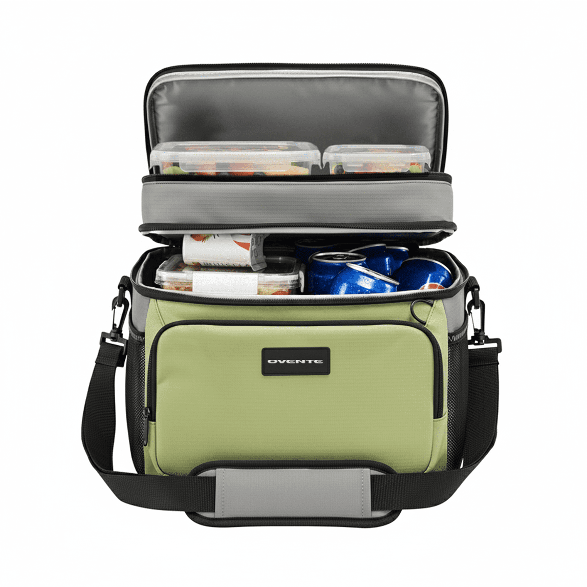 OVENTE Collapsible Soft Cooler Bag, Insulated Lunch Bag with Double-Deck Leakproof Compartments, Waterproof Exterior, Portable for Work, Travel, Beach, Camping and Road Trips, Green CCBI024GG
