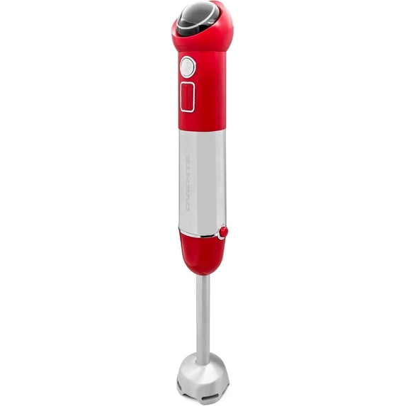 OVENTE Cordless Immersion Hand Blender, 300W Rechargeable Handheld Portable Stick Mixer with Speed Pulse Activating Sensor and Stainless Steel Blades for Smoothies, Shakes or Baby Food, Red HR995R