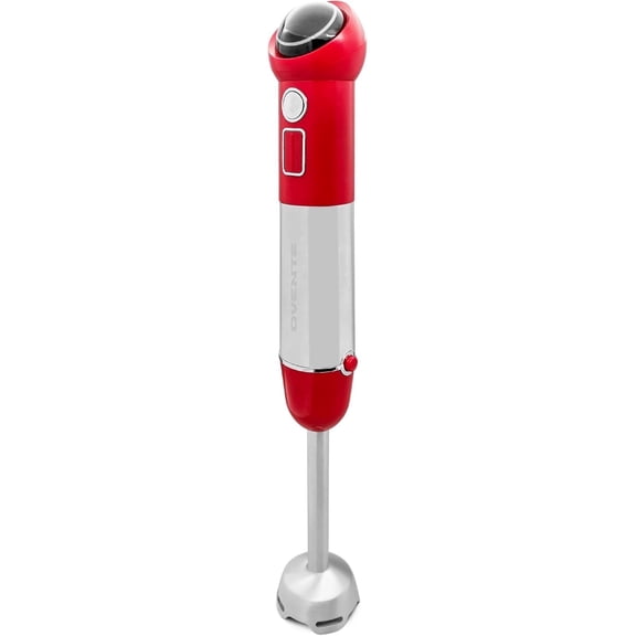 OVENTE Cordless Immersion Hand Blender, 300W Rechargeable Handheld Portable Stick Mixer with Speed Pulse Activating Sensor and Stainless Steel Blades for Smoothies, Shakes or Baby Food, Red HR995R