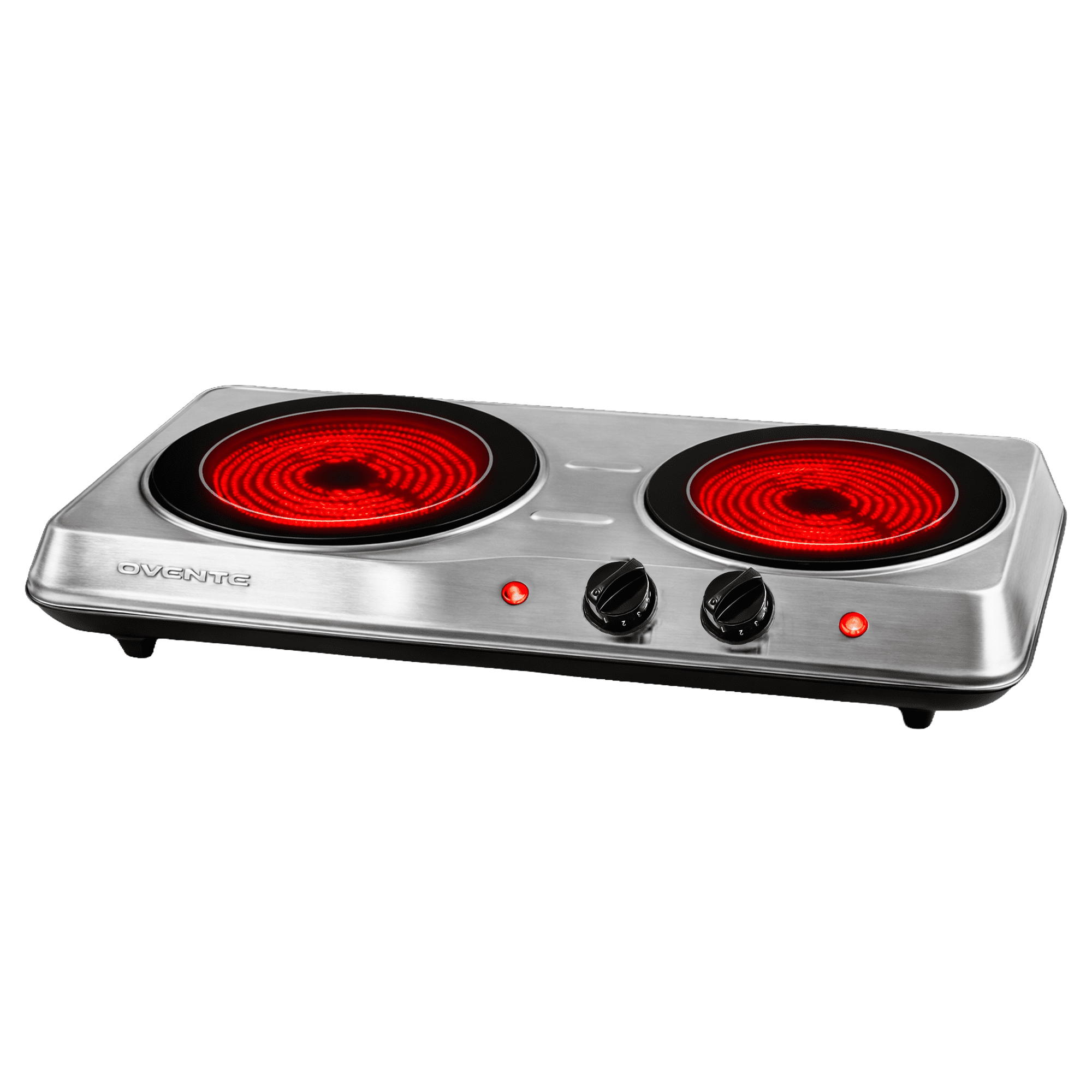 OVENTE Electric Infrared Double Burner, 1700W Hot Plate, Silver BGI102S, Portable Stove with 7.75" and 6.75" Ceramic Glass Cooktop, 5 Level Temperature Setting and Easy to Clean Stainless Steel Base