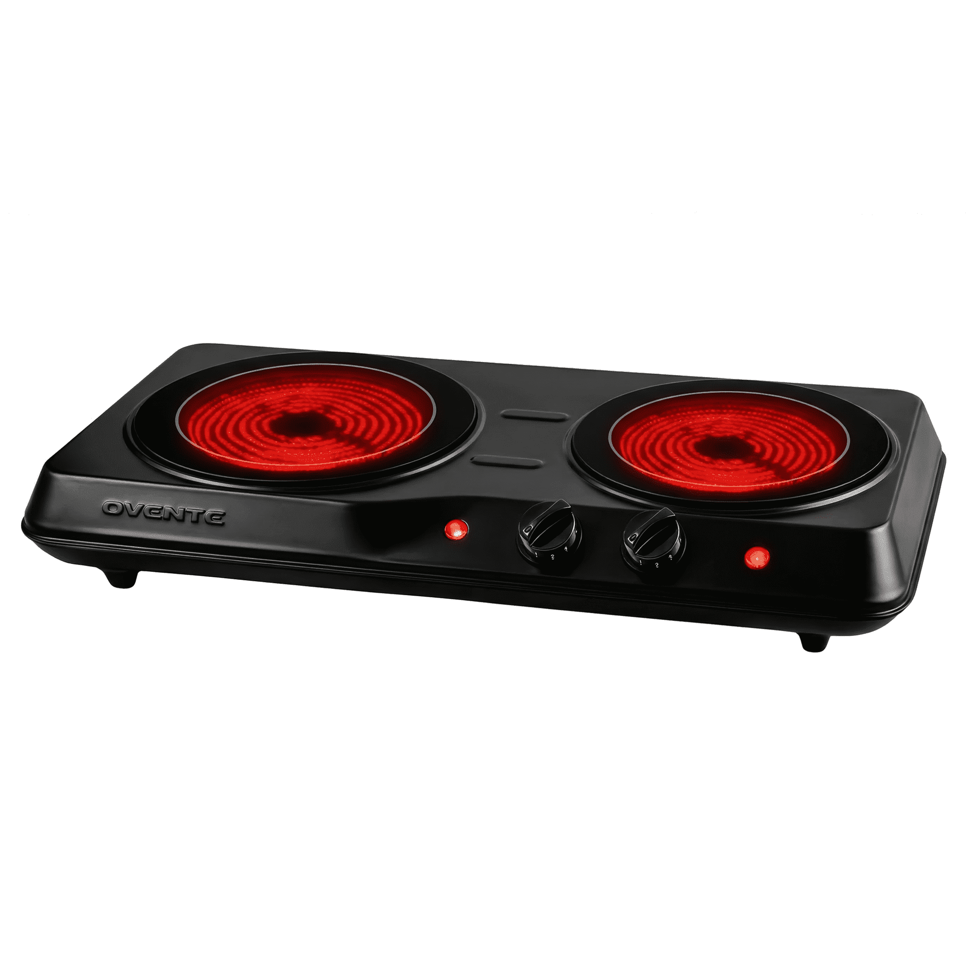 OVENTE Countertop Infrared Double Burner, 1700W Electric Hot Plate and Portable Stove with 7.75" and 6.75" Ceramic Glass Cooktop, 5 Level Temperature Setting and Easy to Clean Base, Black BGI102B
