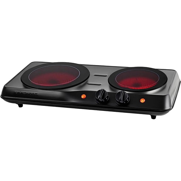 OVENTE Countertop Infrared Double Burner, 1700W Electric Hot Plate and Portable Stove, Black BGI102B