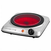 OVENTE Countertop Infrared Single Burner, 1000W Electric Hot Plate with 7  Ceramic Glass Cooktop, 5 Level Temperature Setting & Easy to Clean Base, Compact Stove for Home Dorm Office, Silver BGI101S