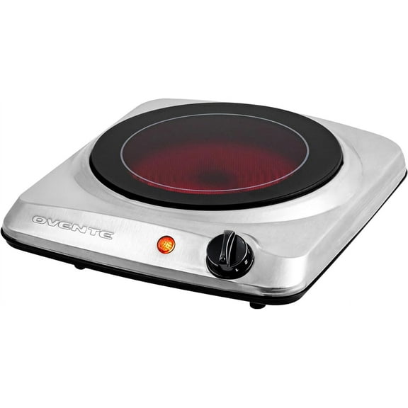 OVENTE Countertop Infrared Single Burner, 1000W Electric Hot Plate, Easy to Clean, Silver BGI101S