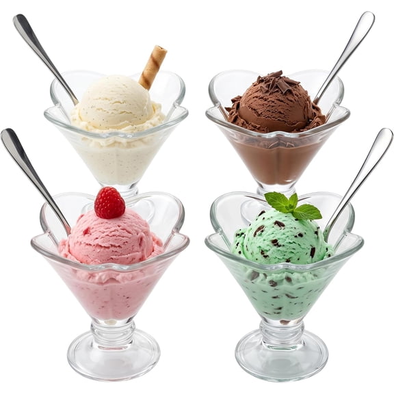 OVENTE Dessert Bowls with Spoons - Convenient Size, Cups for Dessert, Ice Cream - Clear, ICGBSS4