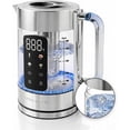 thumbnail image 1 of OVENTE Digital Glass Electric Tea Kettle 1.7L with Color-Changing LED Lights Temperature Control, Double-Wall Cool Touch, 4 Presets, Keep Warm, Tea Infuser & Boil-Dry Protection, Silver KGD913S, 1 of 10