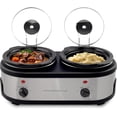 thumbnail image 1 of OVENTE Double Slow Cooker, Buffet Server and Warmer with Two 1.5Qt Removable Ceramic Pot, Adjustable Temperature Control and Tempered Glass Lid for Parties, Gatherings and Holidays, Silver SLO215BR, 1 of 10