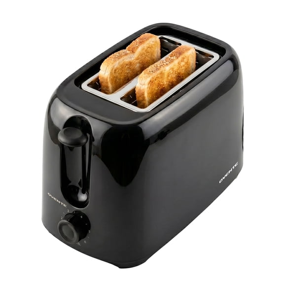 OVENTE Electric 2 Slice Toaster Machine with 6-Shade Browning Selector Setting, Compact Design and Removable Crumb Tray, 700W Power Perfect for Toasting Bread, Thin Bagels and Waffles, Black TP2210B