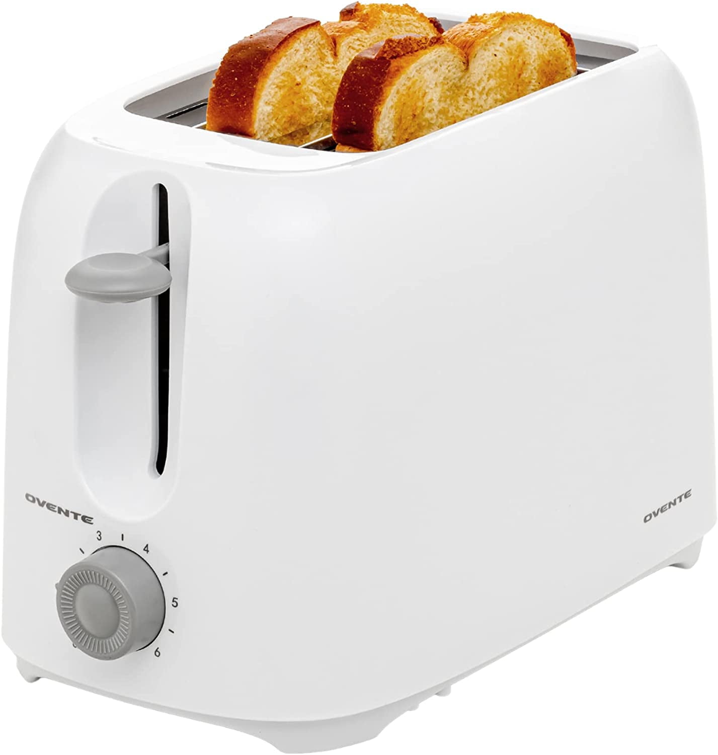 OVENTE Electric 2 Slice Toaster, 6 Shade Toast Settings, Removable Crumb Tray, White TP2210WGY