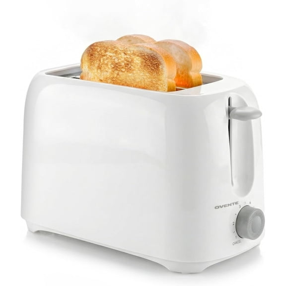 OVENTE Electric 2 Slice Toaster Machine with 6 Shade Browning Selector Setting, Compact Design and Removable Crumb Tray, 700W Power Perfect for Toasting Bread, Thin Bagels and Waffles, TP2210WGY