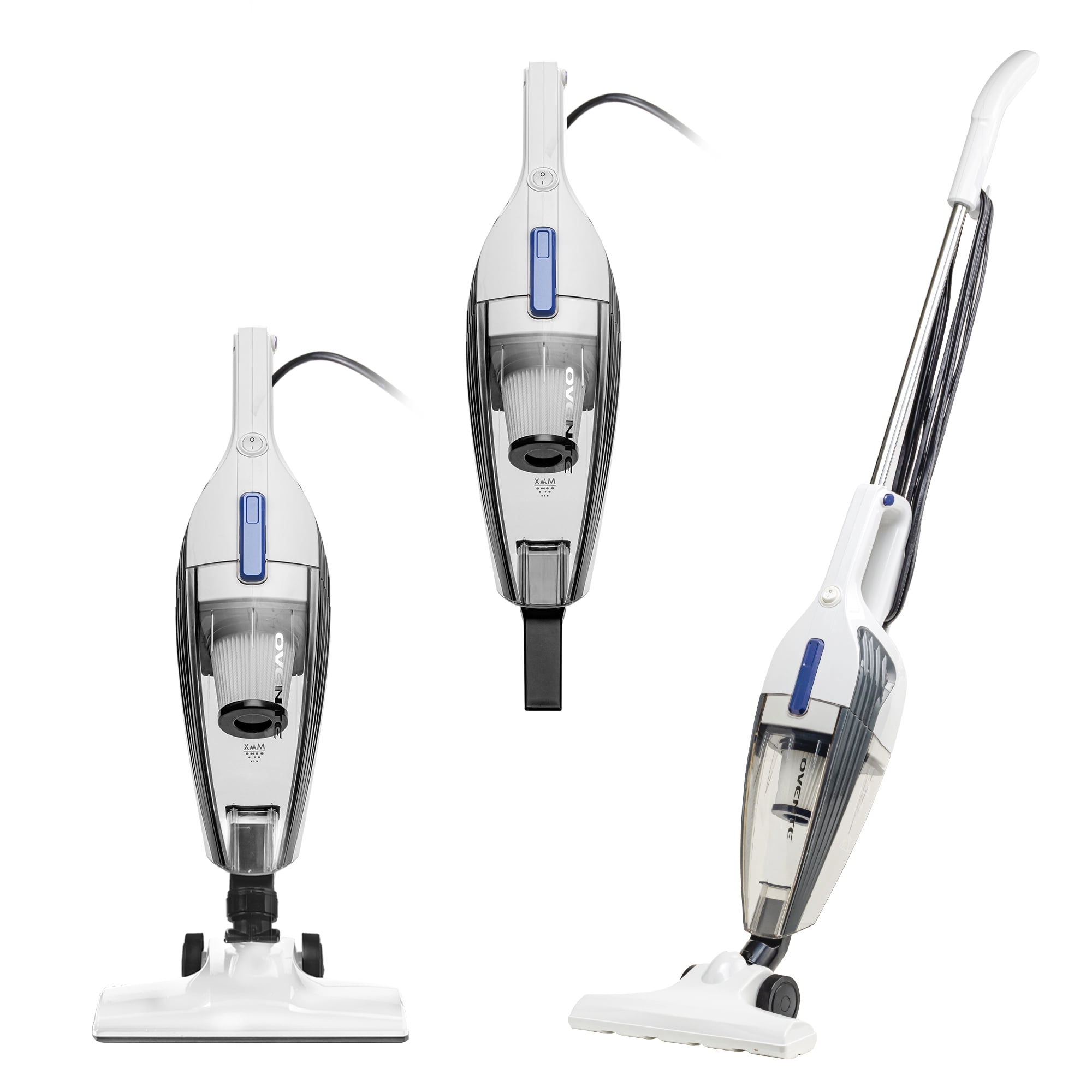 OVENTE Electric Corded Stick Vacuum, 600W Motor, White ST101WP | Powerful Suction, Handheld Lightweight Bagless Multi-Surface Cleaner for Home, Includes Floor Brush and Crevice Nozzle Tool