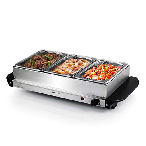 Silver Stainless Steel Electric Buffet Server with 3 Chafing Pans