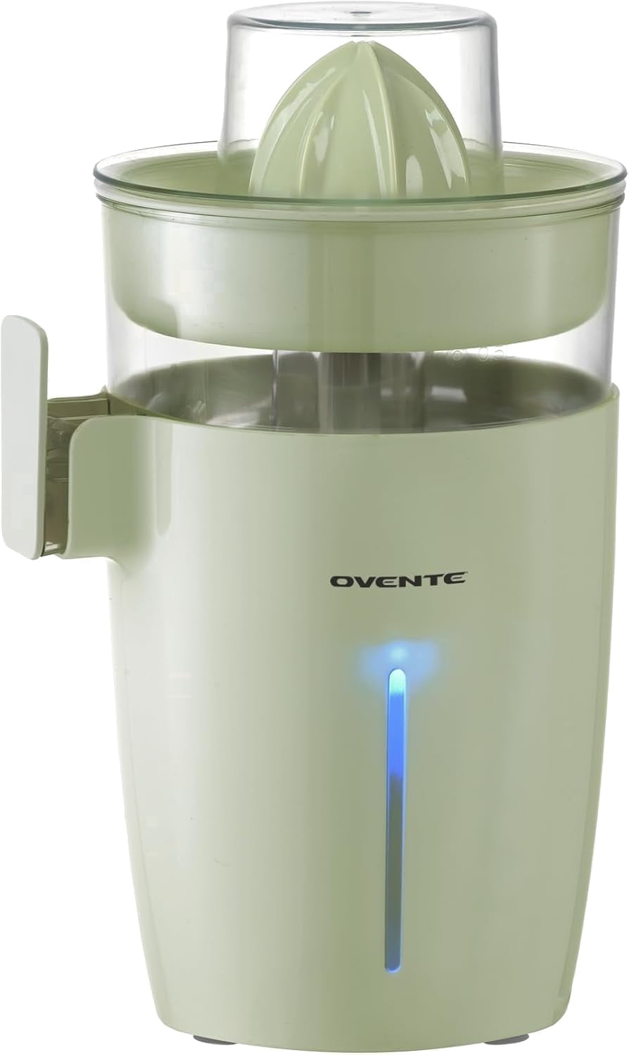 OVENTE Electric Citrus Juicer Machine, 40 Watts, 17 oz, Green JE44G | With Self-Reversing Cones, Pulp Control, and Easy Pour Spout, Juice Squeezer for Orange, Lemon, Lime, or Grapefruit