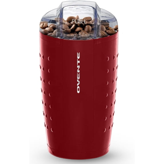 OVENTE Electric Coffee Grinder - Small Portable & Compact Grinding Mill with Stainless Blade for Bean Spices Herb and Tea, Perfect for Home & Kitchen - Maroon CG225M
