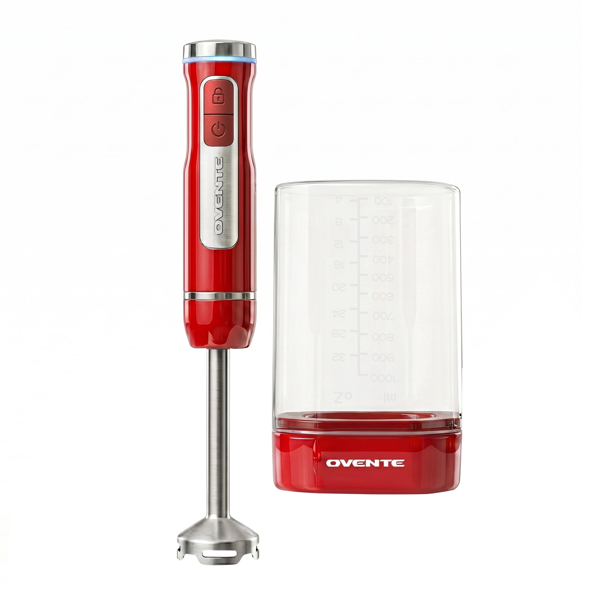 BRUNO Multi Stick Blender レッド OVENTE Cordless Hand Blender, Rechargeable with 8 Mixing Speed Red