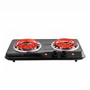 OVENTE Electric Double Burner, 1700W Coil Hot Plate, Black BGC102B | 6" & 5.75" Portable Countertop Cooktop, Metal Housing, 5-Level Temperature Control, Indicator Light, Easy-to-Clean, Compact
