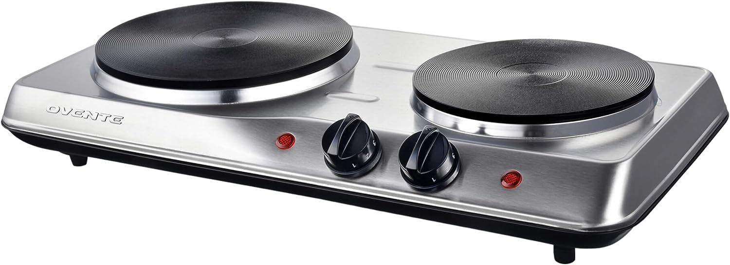 Ovente Electric Double Coil Burner 6 Inch Plate with Adjustable Temperature  Control (BGC102B)
