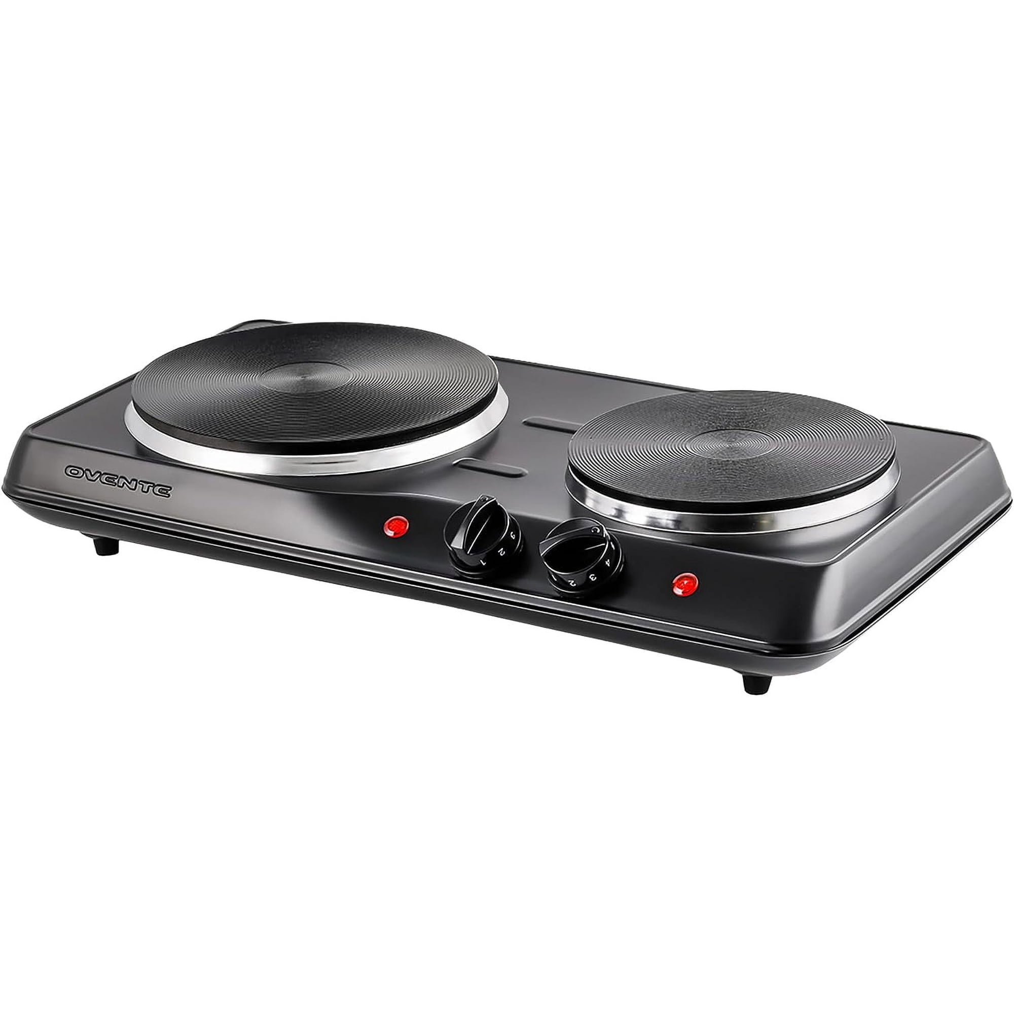 OVENTE Electric Countertop Double Burner, 1700W Cooktop with 7.25 and 6.10  Inch Cast Iron Hot Plates, Temperature Control, Portable Cooking Stove and  Easy to Clean Stainless Steel Base, Black BGS102B - Walmart.com