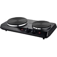 thumbnail image 1 of OVENTE Electric Countertop Double Burner, 1700W Cooktop with 7.25" and 6.10" Cast Iron Hot Plates, Temperature Control, Portable Cooking Stove and Easy to Clean Stainless Steel Base, Black BGS102B, 1 of 8