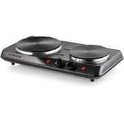 OVENTE Electric Countertop Double Burner, 1700W Cooktop with Cast Iron Hot Plates, Black BGS102B