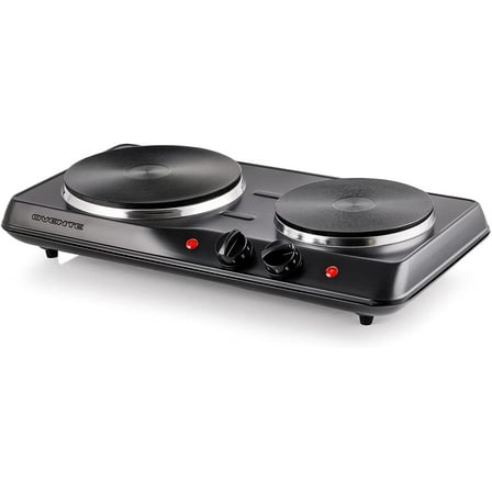 OVENTE Electric Countertop Double Burner, 1700W Cooktop with Cast Iron Hot Plates, Black BGS102B