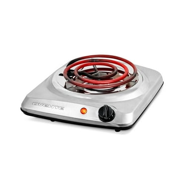 OVENTE Electric Countertop Single Burner, 1000W Cooktop with 6" Stainless Steel Coil Hot Plate, 5 Level Temperature Control, Indicator Light, Compact Cooking Stove and Easy to Clean, Silver BGC101S