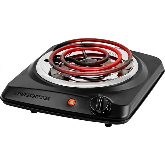 OVENTE Electric Countertop Single Burner, 1000W Cooktop with 6" Stainless Steel Coil, Black BGC101B