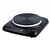 OVENTE Electric Cast Iron Single Burner, 1000W Hot Plate, Black BGS101B | 7.25" Portable Countertop Cooktop, Metal Housing, 5 Level Temperature Control, Compact Cooking Stove, Easy to Clean