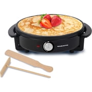 OVENTE 12-Inch Electric Crepe Maker & Griddle   Nonstick Hot Plate with Adjustable Temperature, LED Indicator, Batter Spreader & Spatula, Black CRM1122B