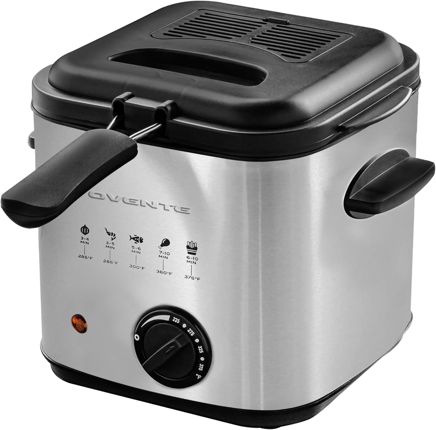 OVENTE Electric Deep Fryer, 1.5L Capacity, 800W with Adjustable Temperature, Viewing Window Lid, Removable Frying Basket & Cool-Touch Handles, Stainless Steel Countertop Fryer, Silver FDM1501BR