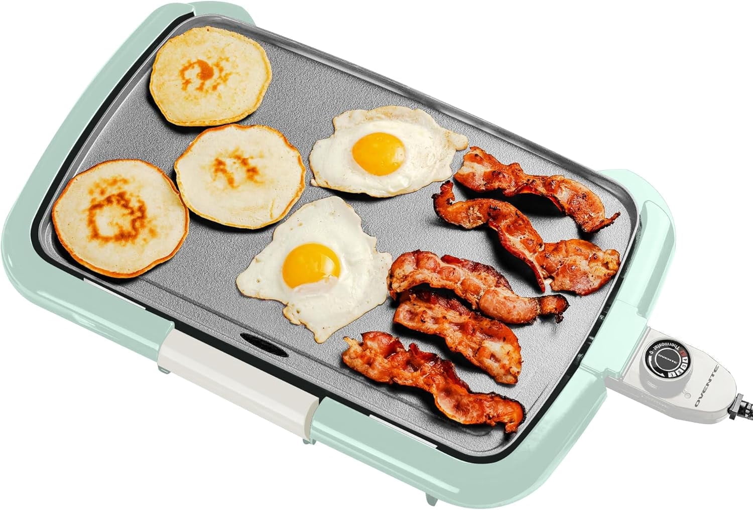 OVENTE Electric Griddle with 16 x 10 Inch Flat Non-Stick Cooking Surface, Adjustable Thermostat, Essential Indoor Grill for Instant Breakfast Pancakes Burgers Eggs, Blue GD1610LBL