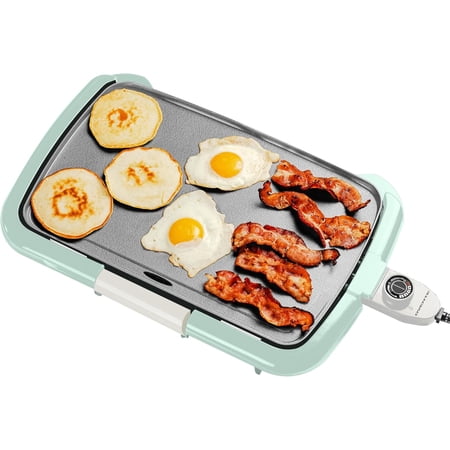 OVENTE Electric Griddle with 16 x 10 Inch Flat Non-Stick Cooking Surface, Adjustable Thermostat, Essential Indoor Grill for Instant Breakfast Pancakes Burgers Eggs, Blue GD1610LBL