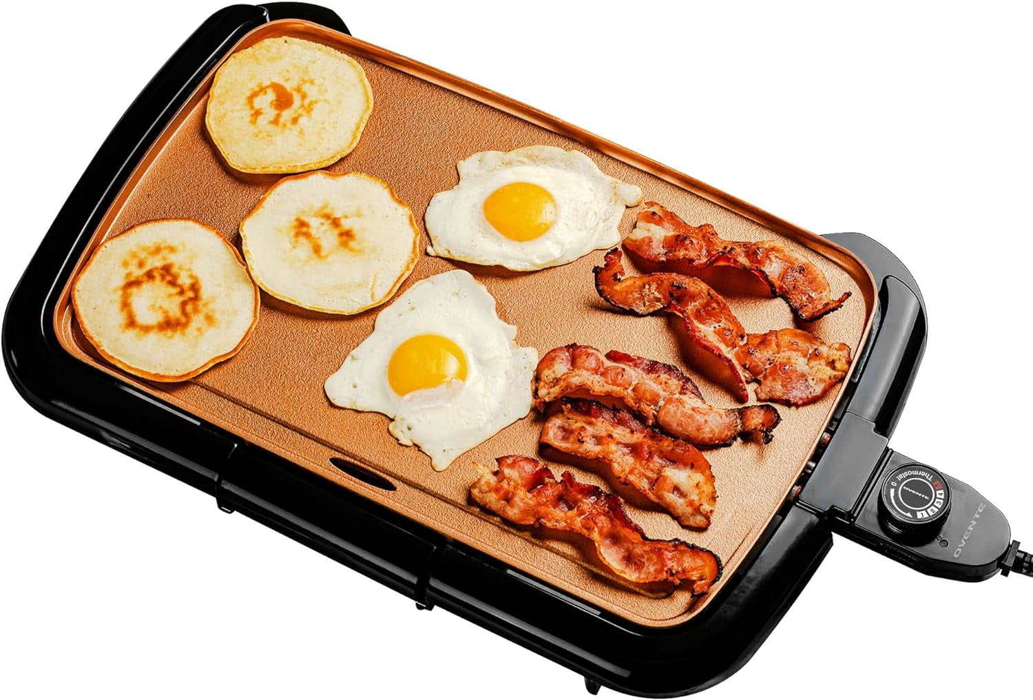 OVENTE Electric Griddle with 16 x 10 Inch Flat Non-Stick Cooking Surface,  Adjustable Thermostat, Essential Indoor Grill for Instant Breakfast  Pancakes
