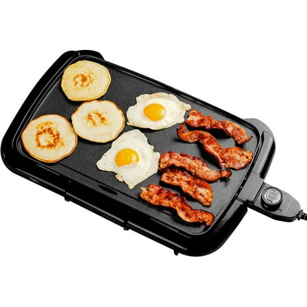 OVENTE Electric Griddle with 16" x 10" Flat Non-Stick Cooking Surface, Black GD1610B