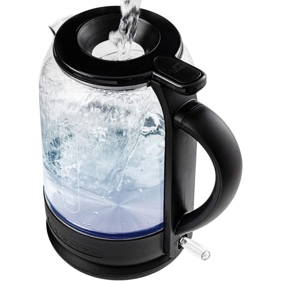 OVENTE Electric Kettle with 1.5L Borosilicate Glass, 1500W Fast Boiling Water Heater for Coffee or Tea, Easy to Fill Lid, Auto Shut-Off, Boil-Dry Protection & Stainless Steel Filter, Black KG516B