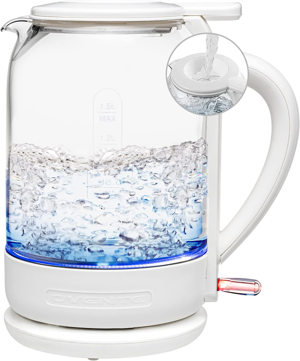 Ovente 7-Cup 1.7 l Silver Glass Electric Kettle with ProntoFill