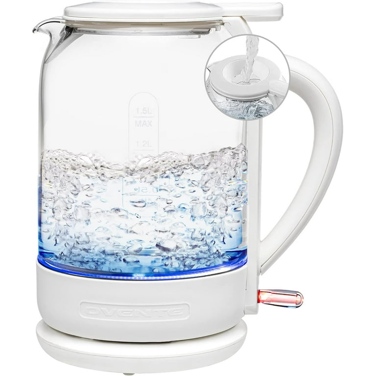 OVENTE Glass Electric Kettle Hot Water Boiler 1.7 Liter ProntoFill Tech w/  Stainless Steel Filter - 1500W BPA Free Cordless Instant Water Heater