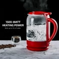 thumbnail image 1 of OVENTE Electric Hot Water Glass Kettle 1.5 Liter Heat-Tempered Borosilicate Glass with ProntoFill Technology the Easy Fill Solution, Portable 1500 Watt Fast Heating for Coffee & Tea, Red KG516R, 1 of 11