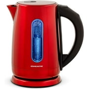 OVENTE Electric Hot Water Kettle 1.7 Liter, 1100 Watt Portable Stainless Steel Tea Maker with 5 Temperature Heat Control Setting Keep Warm Feature Auto Shut-Off and Boil Dry Protection, Red KS58R