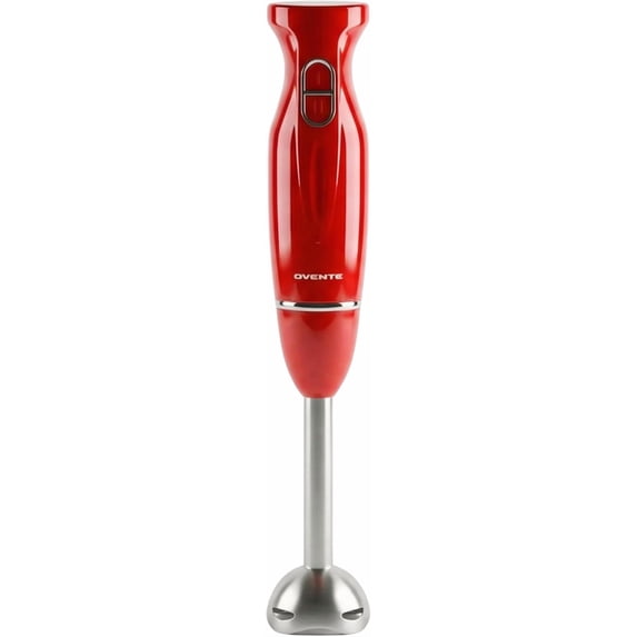 OVENTE Immersion Hand Blender, 300W Electric Handheld Stick Mixer with 2 Mixing Speeds and Stainless Steel Blades for Smoothies, Purees & Baby Food, Red HS560R