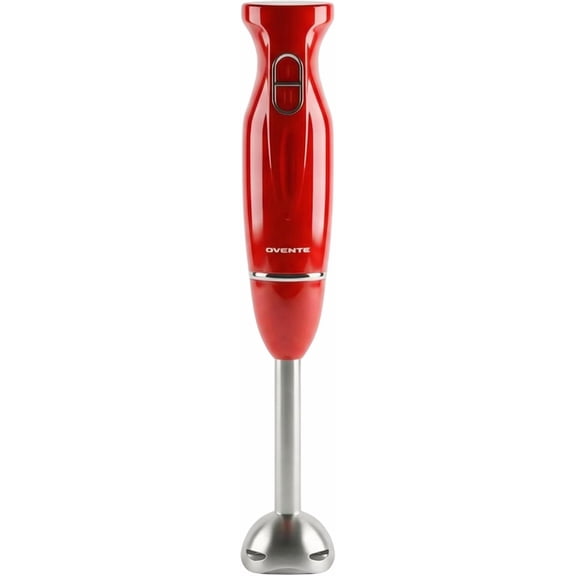 OVENTE Immersion Hand Blender, 300W Electric Handheld Stick Mixer with 2 Mixing Speeds and Stainless Steel Blades for Smoothies, Purees & Baby Food, Red HS560R