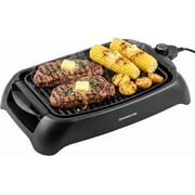 OVENTE Electric Indoor Grill, 13" x 10" Non-Stick Plate, Black GD1632NLB | 1000W Fast Heat Up Power, Adjustable Temperature, Removable and Dishwasher Safe Grilling Plate and Drip Tray
