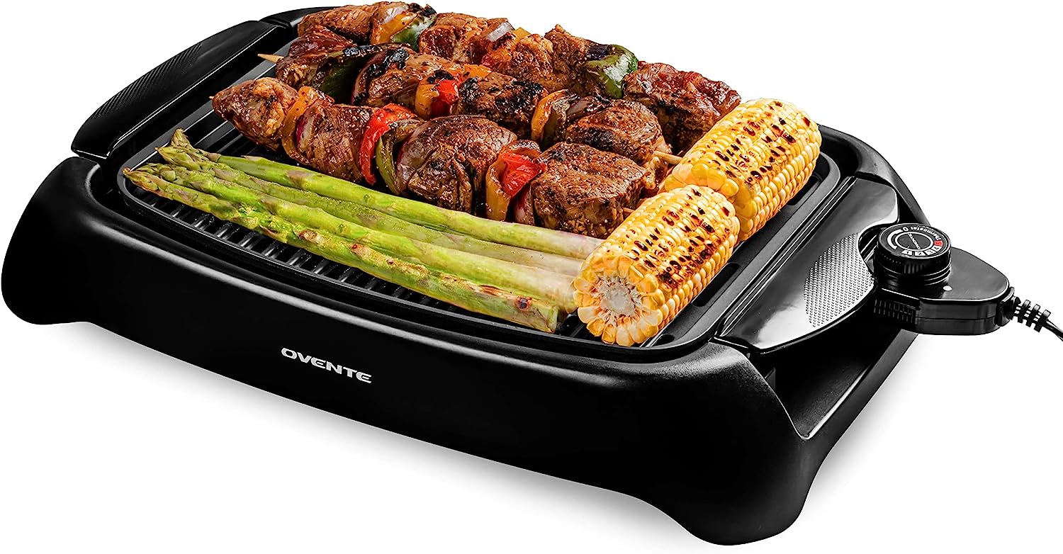 OVENTE Electric Indoor Grill with 13"x10" Nonstick Cooking Surface, 1000W Power, Black GD1632NLB - image 1 of 9