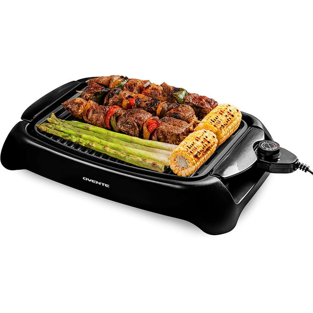 OVENTE Electric Indoor Grill with 13"x10" Nonstick Cooking Surface, 1000W Power, Black GD1632NLB