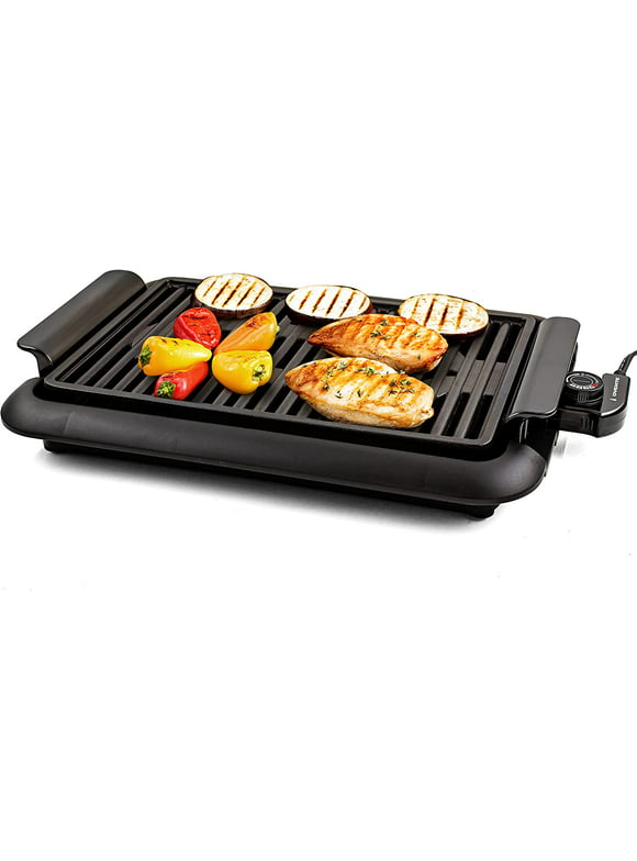 OVENTE Electric Indoor Grill with 15"x10" Non-Stick Cooking Surface, 1200W Power, Black GD1510NLB